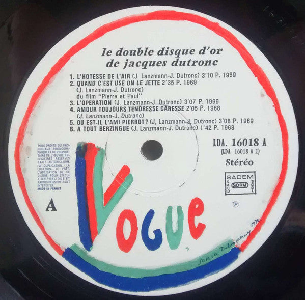 Jacques Dutronc : Le Double Disque D'or De Jacques Dutronc (2xLP, Comp, Gat)