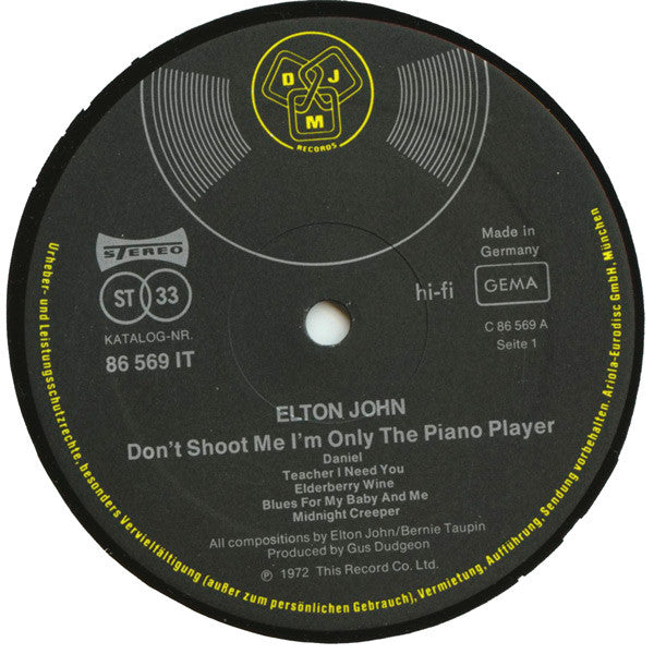 Elton John : Don't Shoot Me I'm Only The Piano Player (LP, Album, Gat)
