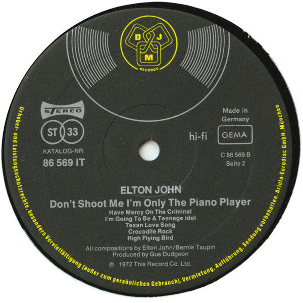 Elton John : Don't Shoot Me I'm Only The Piano Player (LP, Album, Gat)