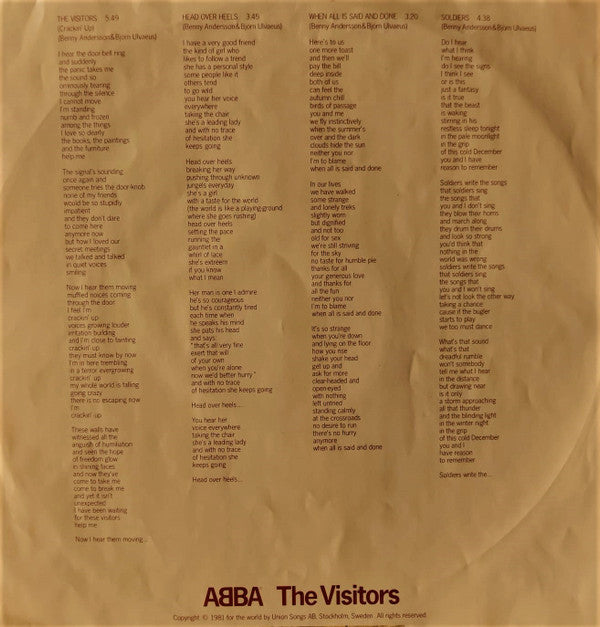 ABBA : The Visitors (LP, Album)