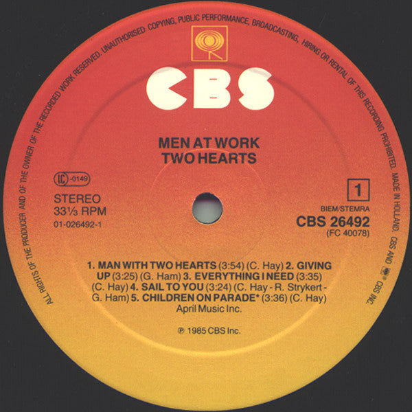 Men At Work : Two Hearts (LP,Album,Stereo)