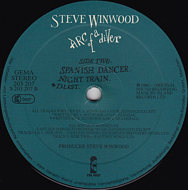 Steve Winwood : Arc Of A Diver (LP, Album, RP)