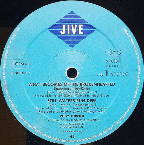 Ruby Turner - What Becomes Of The Brokenhearted (12") - De Platen Aap – Vinylwinkel in Brielle & online webshop voor muziekliefhebbers