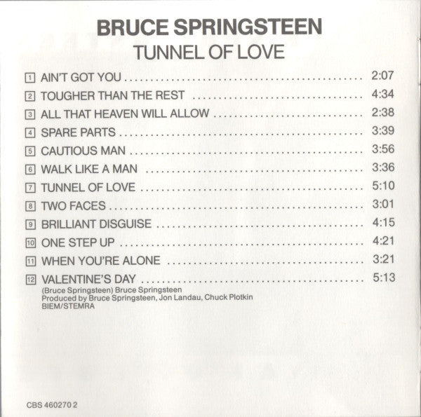 Bruce Springsteen : Tunnel Of Love (Album)
