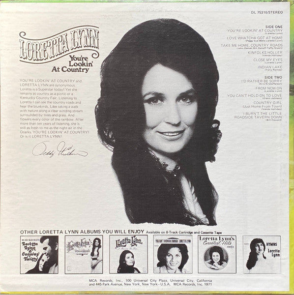 Loretta Lynn : You're Lookin' At Country (LP, Album, Glo)