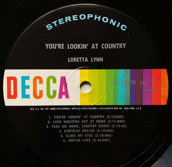 Loretta Lynn : You're Lookin' At Country (LP, Album, Glo)