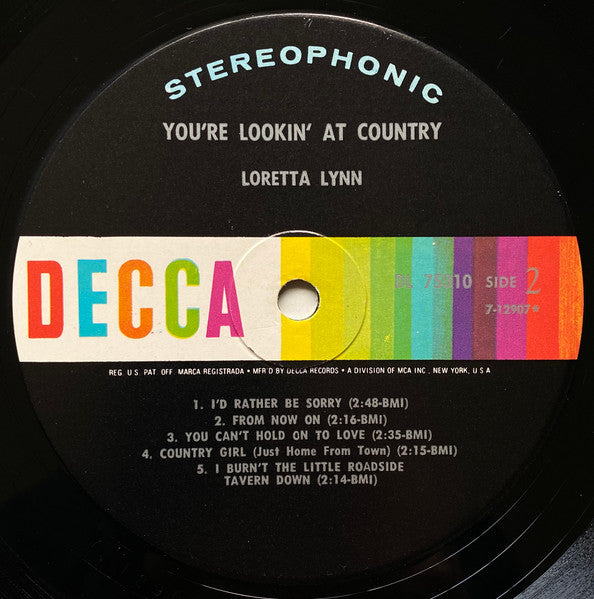 Loretta Lynn : You're Lookin' At Country (LP, Album, Glo)