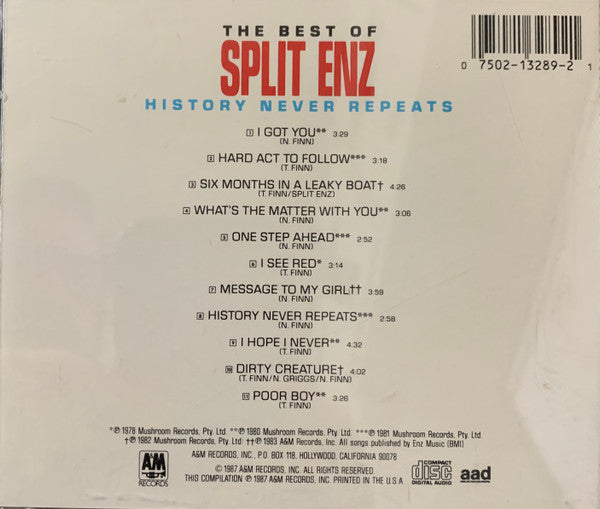 Split Enz : History Never Repeats (The Best Of Split Enz) (CD, Comp)