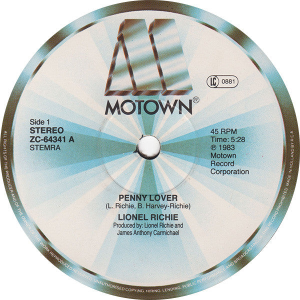 Lionel Richie : Penny Lover (Extended Version) (12")