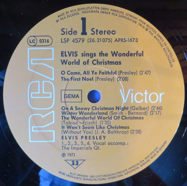 Elvis Presley : Elvis Sings The Wonderful World Of Christmas (LP, Album, RP)