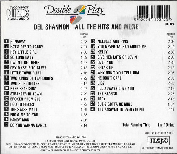 Del Shannon : All The Hits And More (CD, Comp, Red)