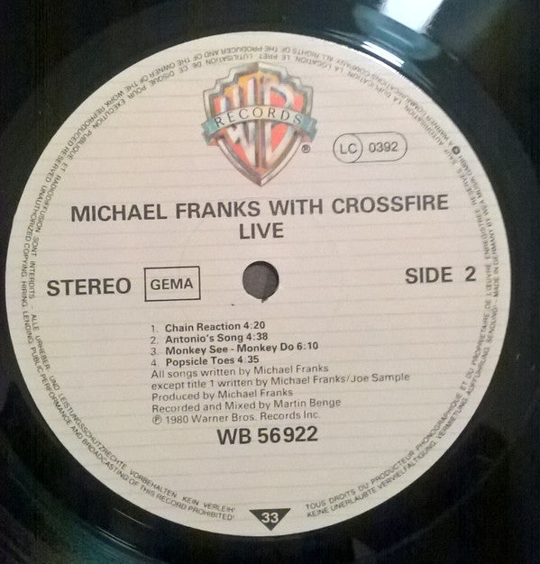 Michael Franks With Crossfire (9) : Live (LP, Album)
