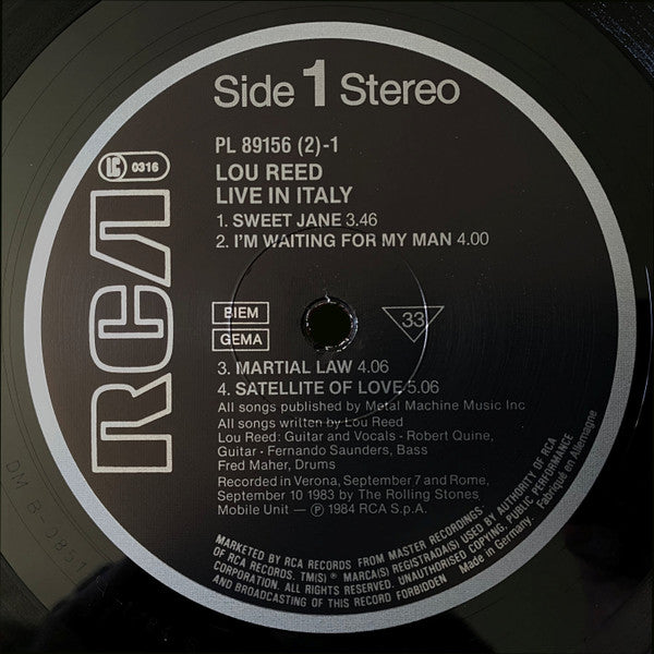 Lou Reed : Live In Italy (2xLP, Album, Gat)