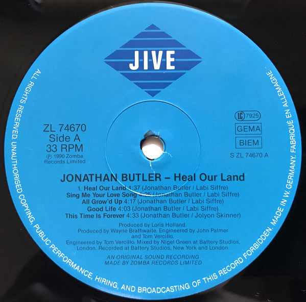 Jonathan Butler : Heal Our Land (LP, Album)