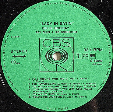 Billie Holiday With Ray Ellis And His Orchestra : Lady In Satin (LP, Album, RE)