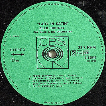 Billie Holiday With Ray Ellis And His Orchestra : Lady In Satin (LP, Album, RE)