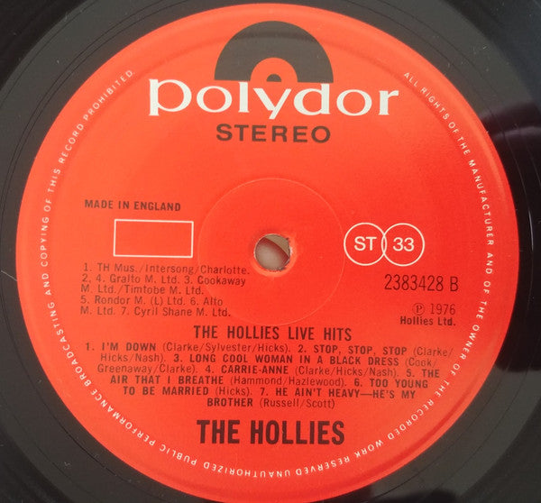 The Hollies : Hollies Live Hits (LP, Album)