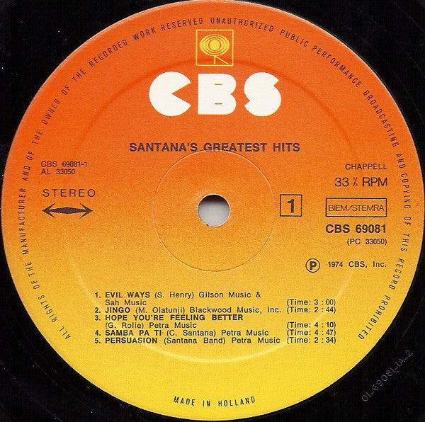 Santana : Santana's Greatest Hits (LP,Compilation,Repress)