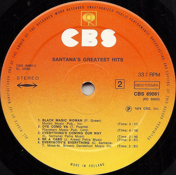 Santana : Santana's Greatest Hits (LP,Compilation,Repress)