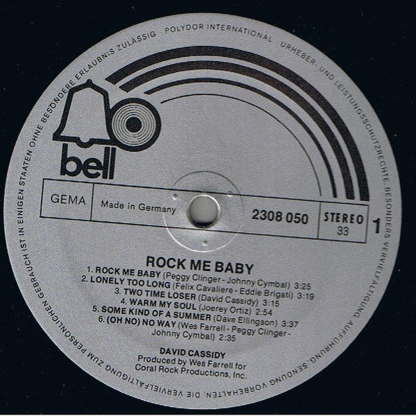David Cassidy : Rock Me Baby (LP, Album, RE)