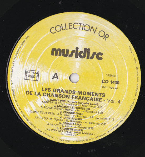 Various : La Chanson Française Grands Moments Vol. 4 (LP, Comp, RE)