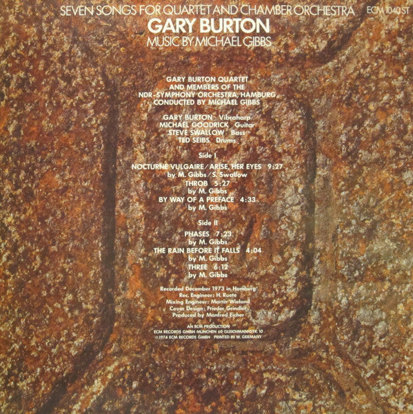 Gary Burton Music By Michael Gibbs : Seven Songs For Quartet And Chamber Orchestra (LP, Album)
