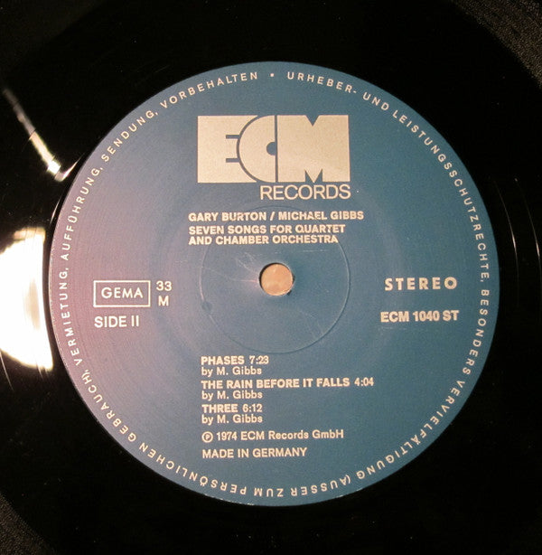 Gary Burton Music By Michael Gibbs : Seven Songs For Quartet And Chamber Orchestra (LP, Album)