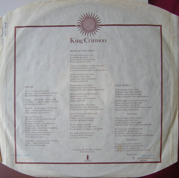 King Crimson : Larks' Tongues In Aspic (LP, Album)