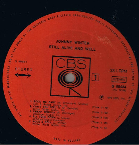 Johnny Winter : Still Alive And Well (LP, Album)