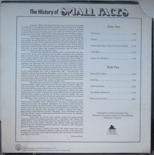 Small Faces : The History Of Small Faces (LP, Comp)