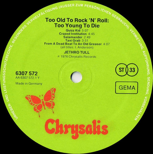 Jethro Tull - Too Old To Rock 'N' Roll: Too Young To Die! (LP, Album, Gat) - De Platen Aap – Vinylwinkel in Brielle & online webshop voor muziekliefhebbers