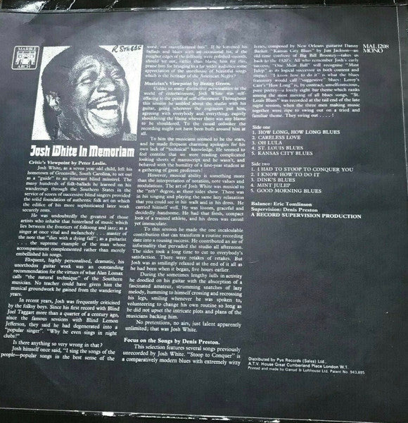 Josh White : In Memoriam (LP, Mono)