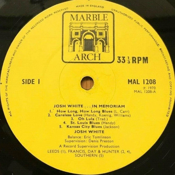 Josh White : In Memoriam (LP, Mono)