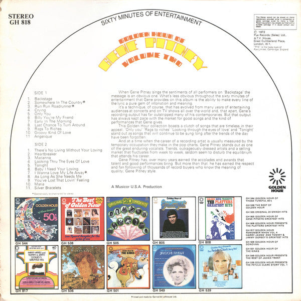 Gene Pitney : Golden Hour Of Gene Pitney - Volume Two (LP, Comp)