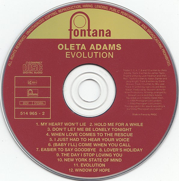 Oleta Adams : Evolution (CD, Album, RP, PMD)