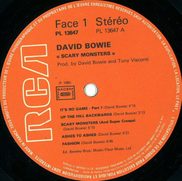 David Bowie : Scary Monsters (LP,Album,Stereo)
