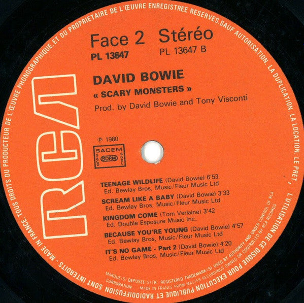 David Bowie : Scary Monsters (LP,Album,Stereo)