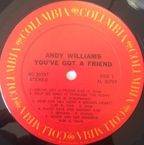 Andy Williams : You've Got A Friend (LP, Album, Pit)