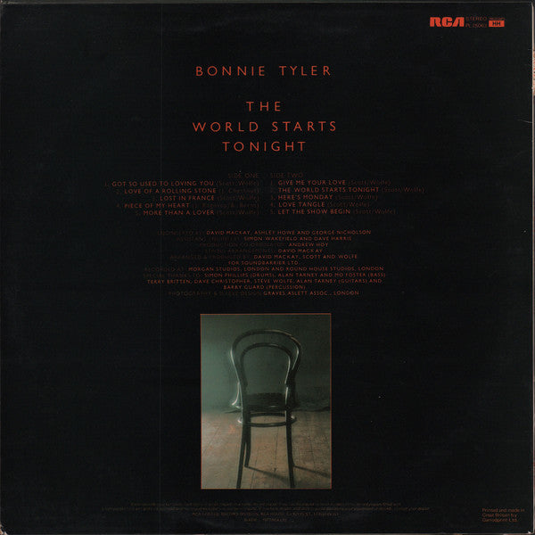 Bonnie Tyler - The World Starts Tonight (LP, Album) - De Platen Aap – Vinylwinkel in Brielle & online webshop voor muziekliefhebbers