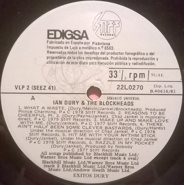 Ian Dury & The Blockheads* : Exitos Dury (LP, Comp)