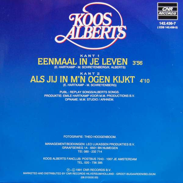 Koos Alberts : Eenmaal In Je Leven (7")