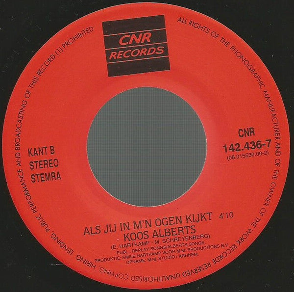 Koos Alberts : Eenmaal In Je Leven (7")