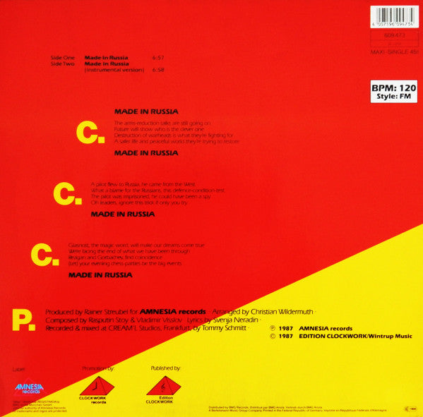 C.C.C.P. - Made In Russia (12", Maxi) - De Platen Aap – Vinylwinkel in Brielle & online webshop voor muziekliefhebbers