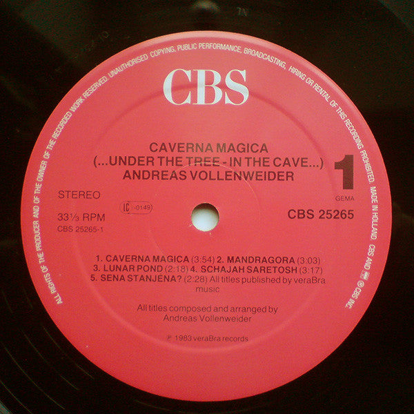Andreas Vollenweider : Caverna Magica (...Under The Tree - In The Cave...) (LP, Album, RE, Hal)