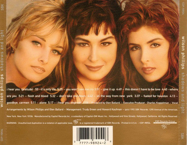 Wilson Phillips - Shadows And Light (CD, Album) - De Platen Aap – Vinylwinkel in Brielle & online webshop voor muziekliefhebbers