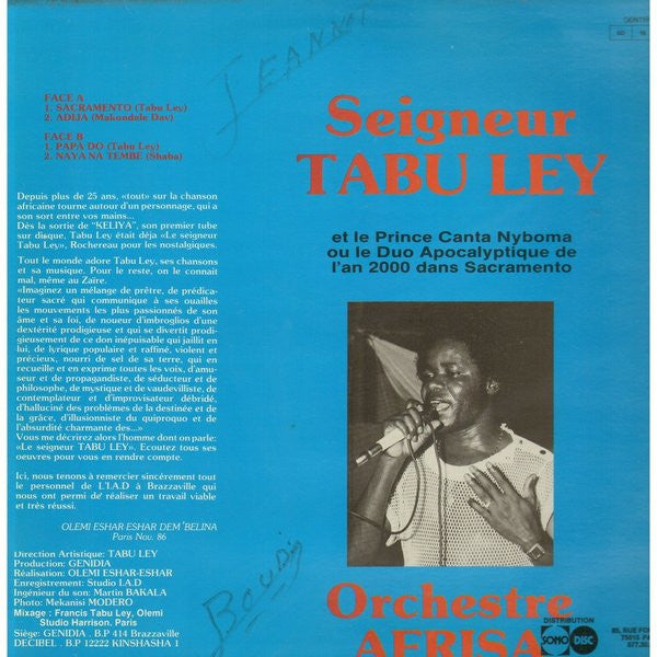 Tabu Ley* : Sacramento Avec Canta Nyboma (LP)