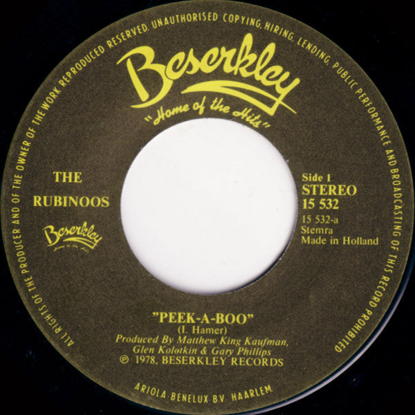The Rubinoos - Peek A Boo / Hard To Get (7", Single) - De Platen Aap – Vinylwinkel in Brielle & online webshop voor muziekliefhebbers