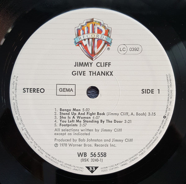 Jimmy Cliff : Give Thankx (LP, Album, RP)