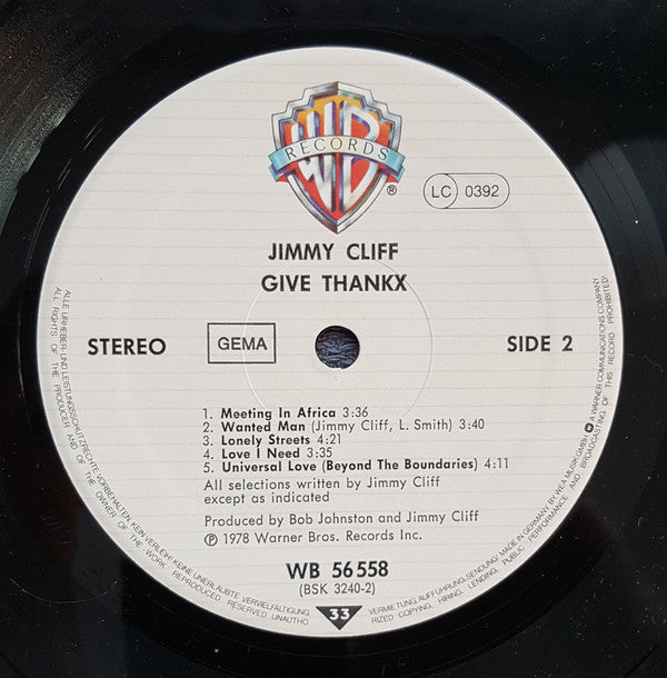 Jimmy Cliff : Give Thankx (LP, Album, RP)