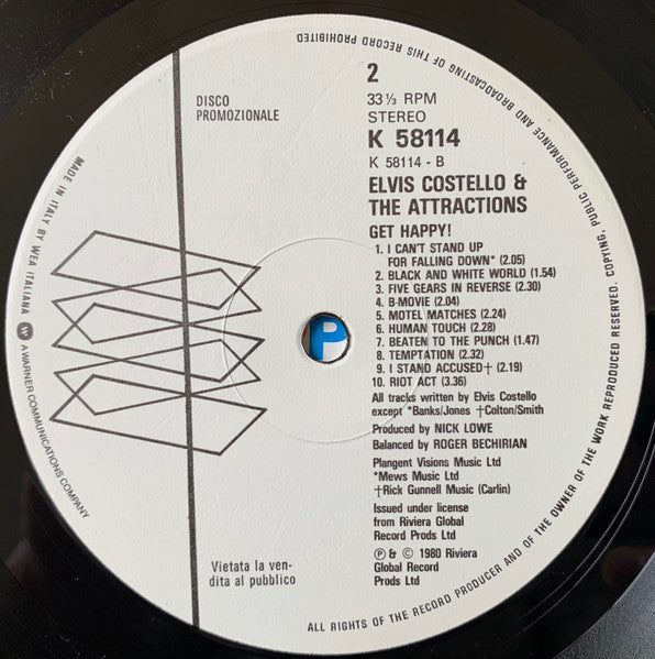 Elvis Costello And The Attractions* : Get Happy! (LP, Album, Promo)